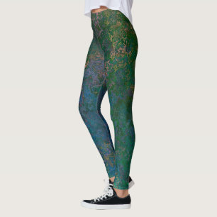 Leggings Encre d'alcool vert foncé et bleu Abstrait