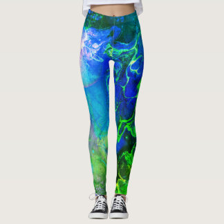 Leggings Encre texturée Abstraite Chaos Vert & Bleu