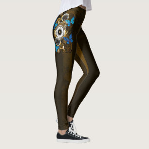 Leggings Engrenages à vapeur et papillons bleus