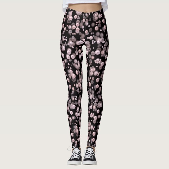 Leggings Éparcelles de perles roses et blanches sur velours (Devant)