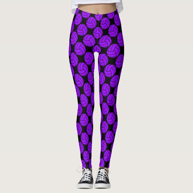 Leggings Équipe de joueurs de volley-ball violet et noir (Devant)