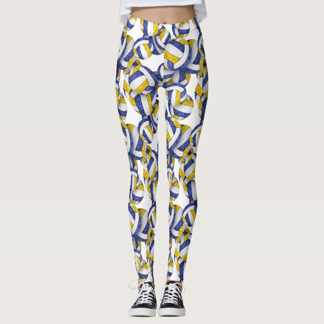 Leggings équipe d'or bleu couleurs volleyballs motif (Devant)
