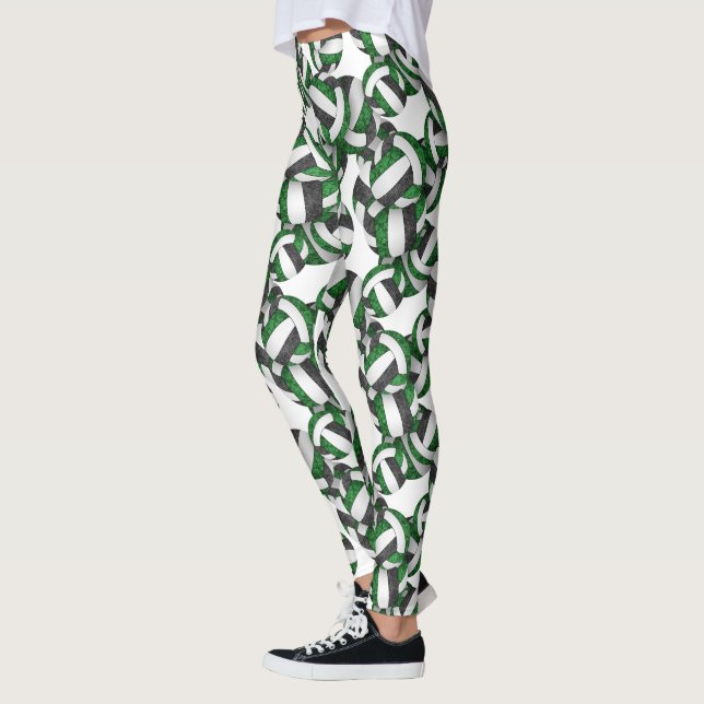 Leggings Equipe noire verte couleurs girly volleyballs moti (Gauche)