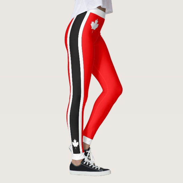 Leggings Érable blanc canadien aux côtés noirs blancs sur r (Droite)