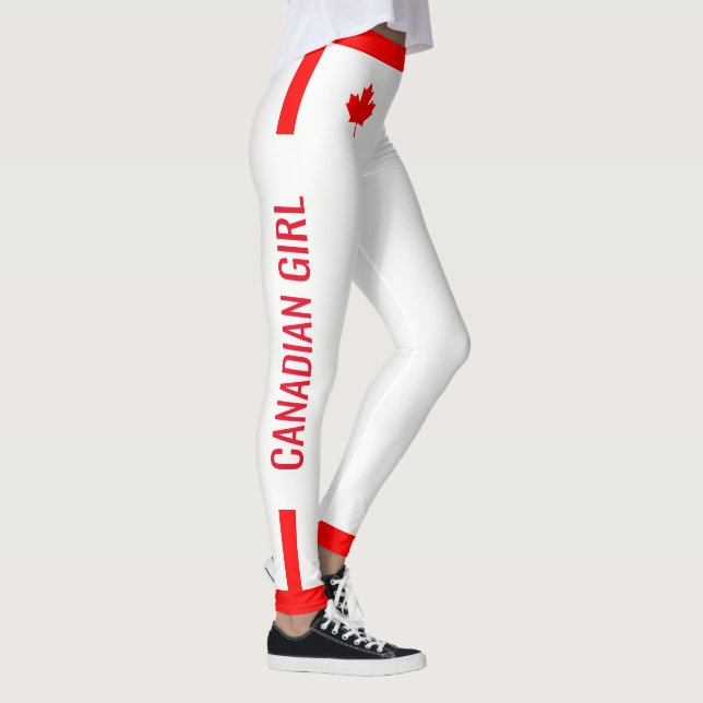 Leggings Érable féminin canadien en rouge et blanc (Droite)