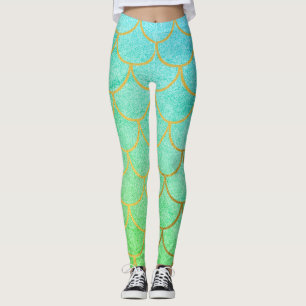 Leggings Escaliers de sirène d'or Parties scintillant Turqu
