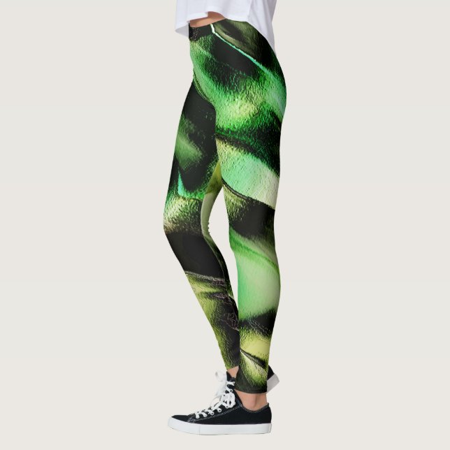 Leggings Esculpido de metal opaco, em verde e tom de creme (Gauche)