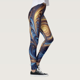 Leggings Espace Abstrait moderne Royal Blue et Gold Swirls