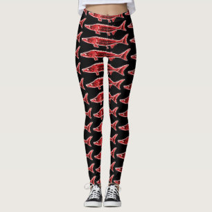 Leggings esturgeons rouges nageant le noir