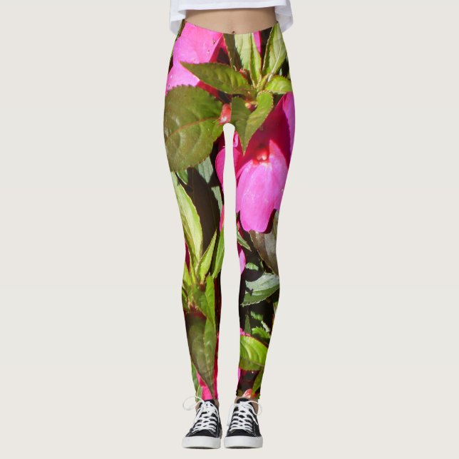 Leggings État botanique vert et rouge rose tropical (Devant)