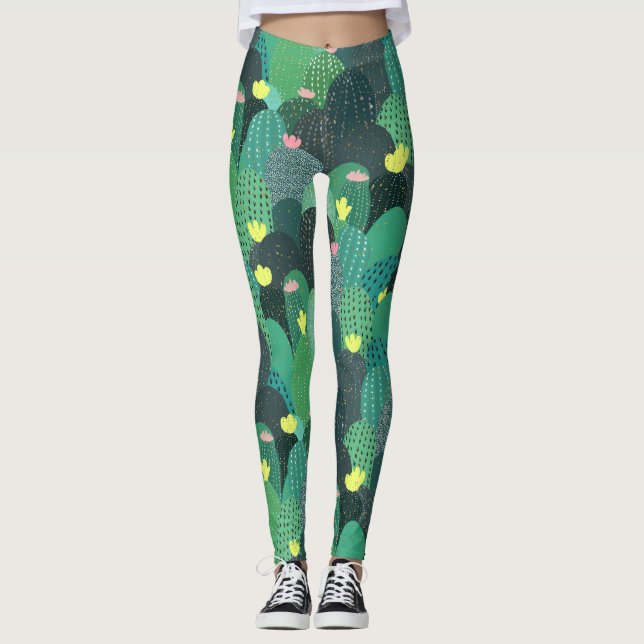 Leggings Été Vert Turquoise Cactus Gold points Design migno (Devant)