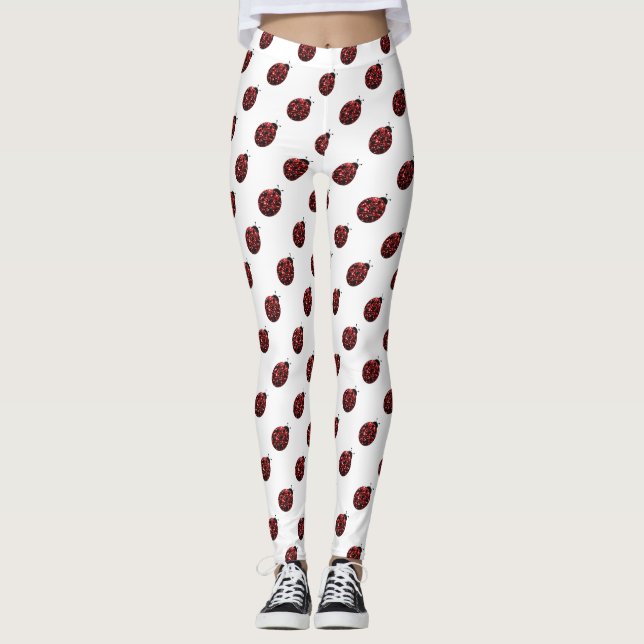 Leggings Étincelle rouge étincelante motif Ladybug sur blan (Devant)