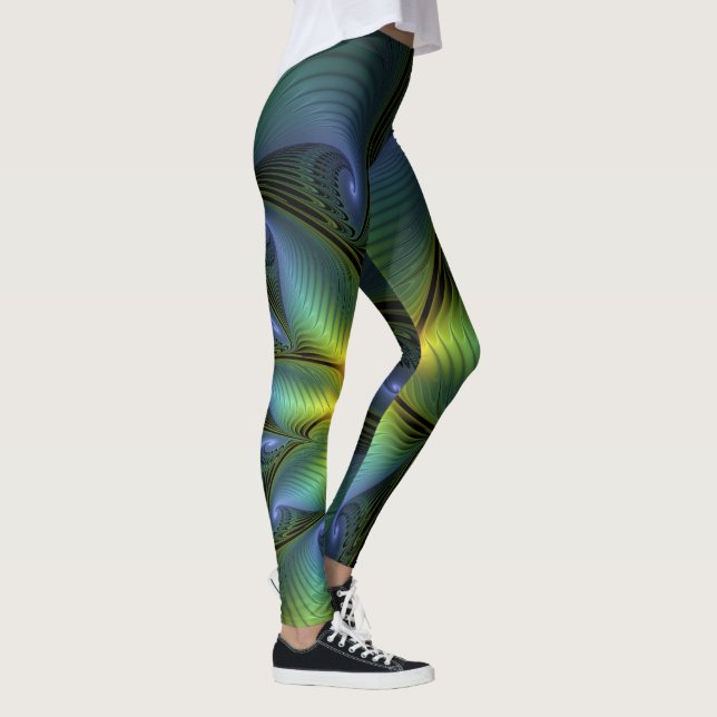 Leggings Etoile Abstraite, Bleu brillant Vert Or Fractal Ar (Droite)