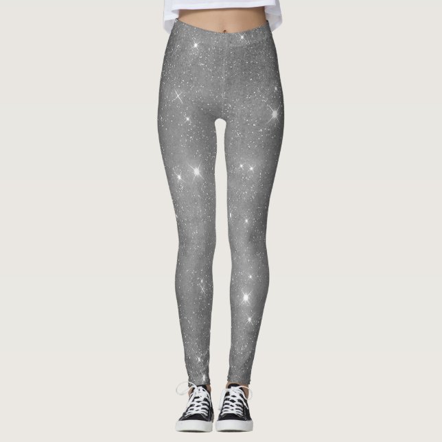 Leggings Étoile de fille étincelante en argent (Devant)