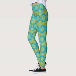 Leggings Etoile Orientale en Bleu et Vieux Jaune Or