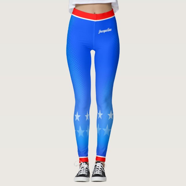 Leggings Étoiles avec votre nom sur Bright Blue (Devant)