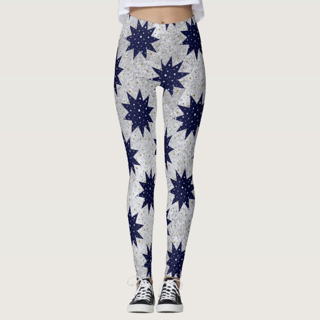 Leggings étoiles bleues & étoiles blanches & étoiles brilla (Devant)