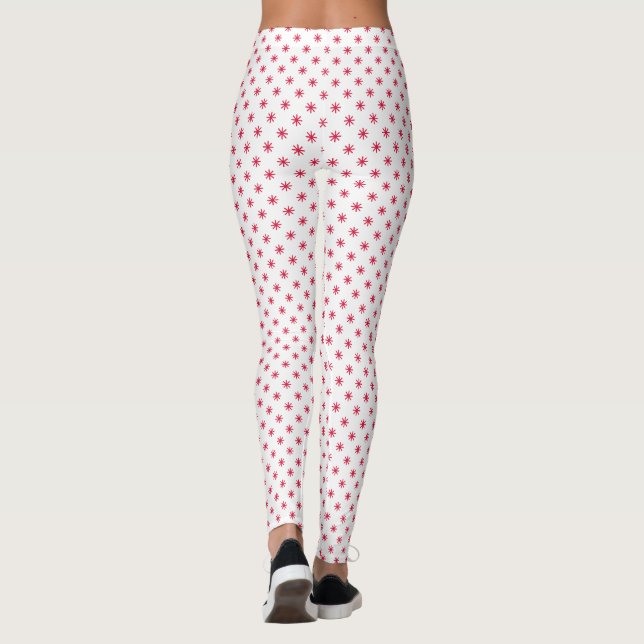 Leggings Étoiles de Noël blanches et rouges Motif Long (Dos)