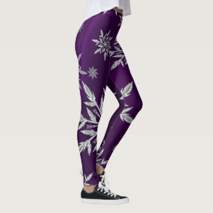 Leggings étoiles de Noël pourpres avec cristal de glace bla