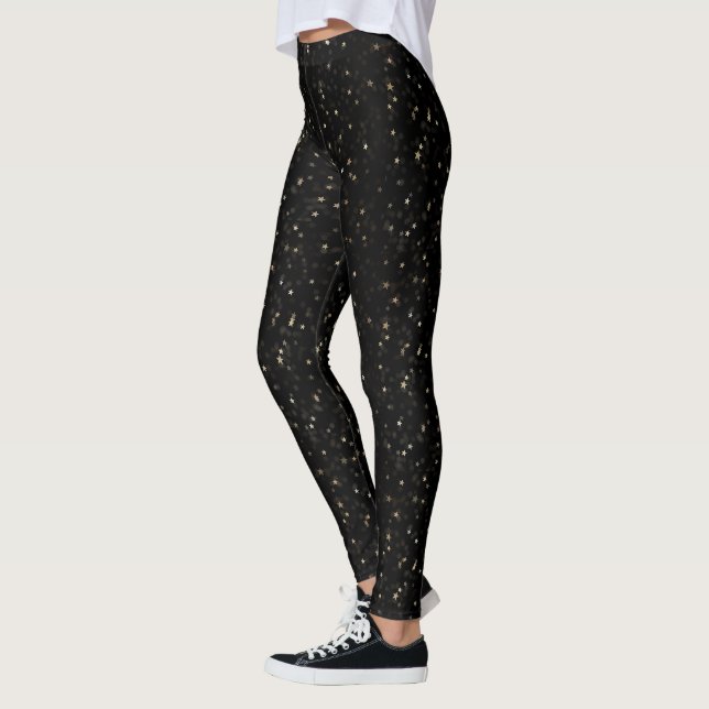 Leggings Étoiles D'Or Éparpillées Sur Noir (Gauche)