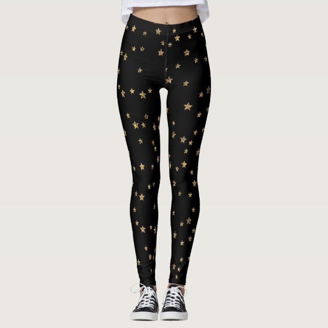Leggings étoiles d'or, or, noir, élégant, parties scintilla (Devant)