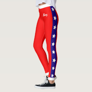 Leggings Étoiles et Monogrammes sur Rouge Blanc et Bleu