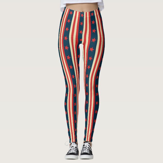 Leggings Étoiles et rayures patriotiques - Amérique Vintage (Devant)