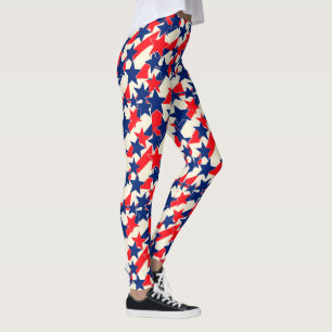 Leggings Étoiles et Rayures Rouges, Blanches et Bleues
