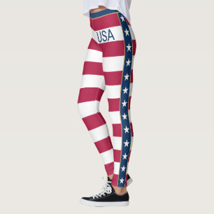 Leggings Étoiles & Grilles Blanc Rouge Bleu Personnalisable