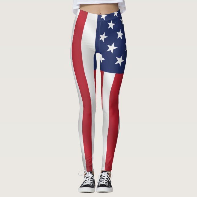 Leggings Étoiles patriotiques et rayures Bleu Blanc Vacance (Devant)
