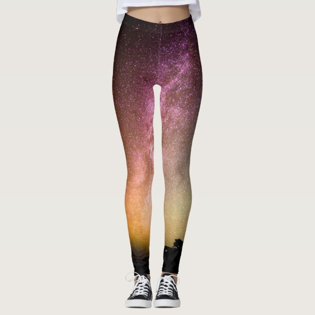 Leggings Étoiles scintillantes Rainbow Galaxy (Devant)