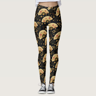 Leggings Éventail en or japonais motif Sakura