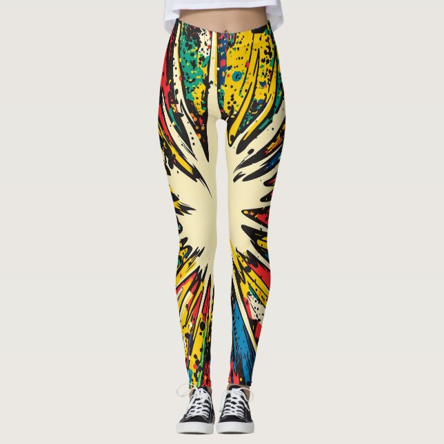 Leggings Explosion d'art pop de style comique (2) (Devant)