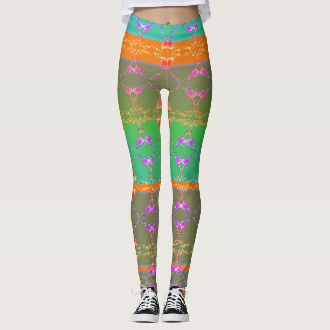 Leggings Faberge Inspiré Rose Floral Folk Revival (Devant)