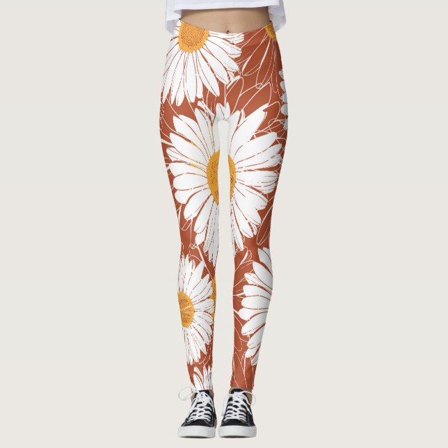 Leggings Faisceaux Brown : Motif Fleur sans couture (Devant)
