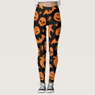 Leggings Fantôme d'Halloween Éffrayant noir et orange, Citr