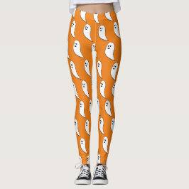 Leggings Fantôme Halloween blanc mignon motif orange