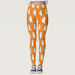 Leggings Fantôme Halloween blanc mignon motif orange