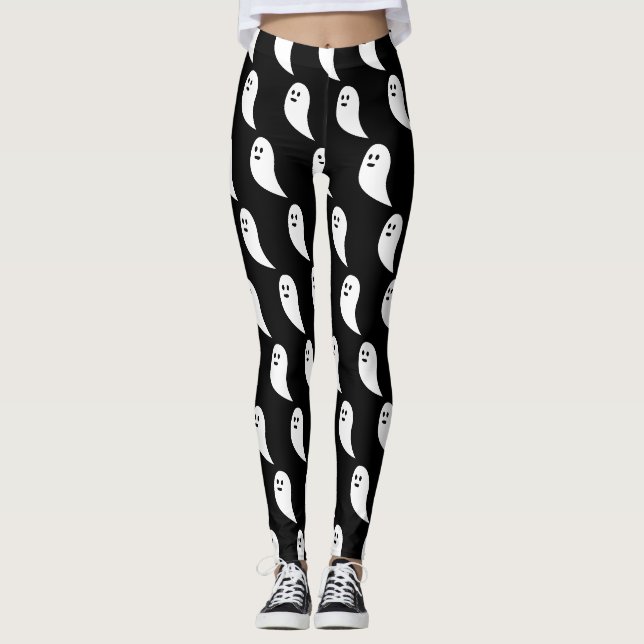 Leggings Fantôme Halloween noir blanc mignon motif (Devant)