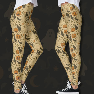 Leggings Fantômes d'automne vintages et chats noirs Hallowe