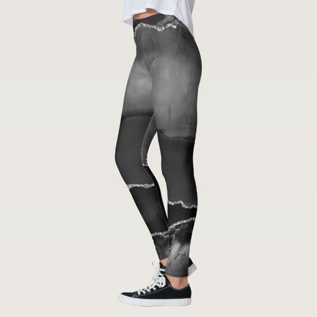 Leggings Fausse Agate Marbrée Noire Élégant Paillettes Arge (Gauche)