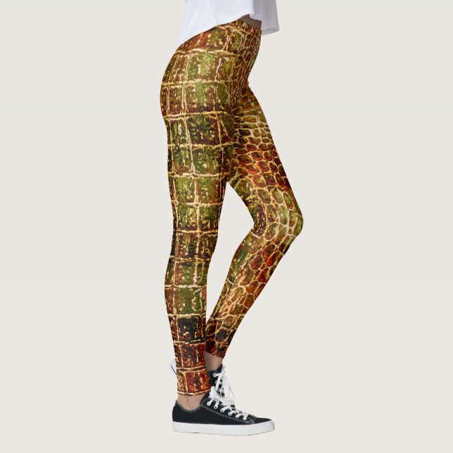 Leggings Faux Alligator Peau animale Cuir rouge Brown (Droite)