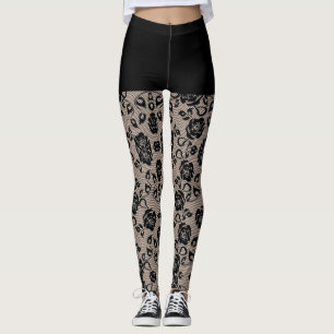 Leggings Faux Black Rose dentelle pêche et pattes courtes