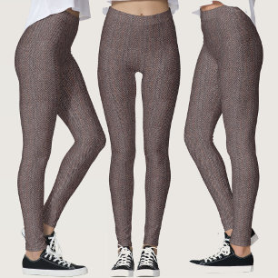 Leggings Faux Brown Herringbone Tweed Motif Fabric Art