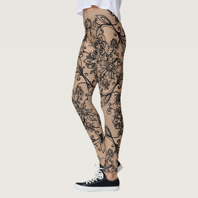 Leggings Faux de dentelle noire Fake-out Hummingbirds (Gauche)