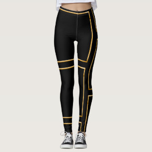 Leggings Faux Gold Illustrated Rectangular Stylish Black