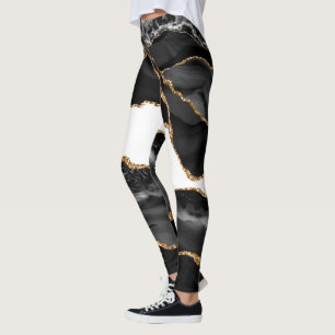Leggings Faux Marblé Agate Black Stone Luxe Or