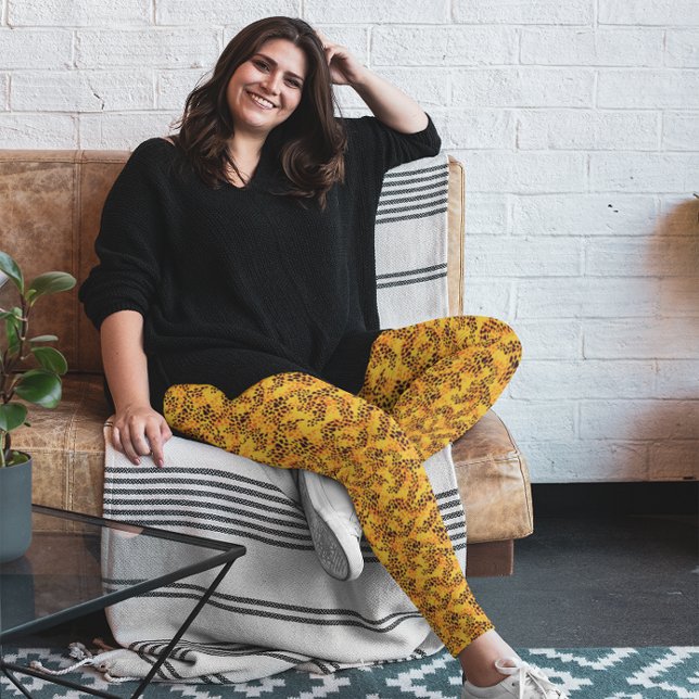 Leggings Faux Motif Poster de animal Jaune (Créateur téléchargé)