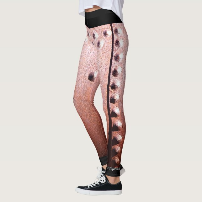Leggings Faux Rustic Rusty Metal avec nom sur Ankle (Gauche)