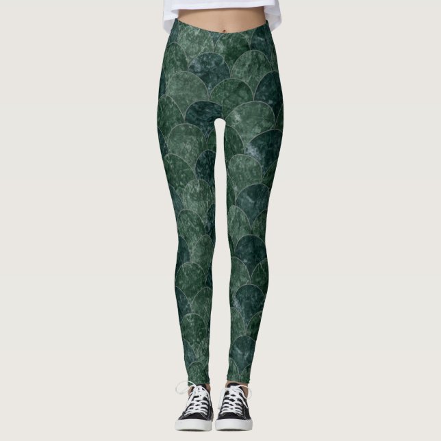 Leggings Faux Stones Green Scales Sirène Motif (Devant)